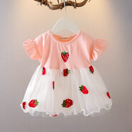 標點(diǎn)熊洋氣可愛(ài)女童短袖連衣裙嬰兒網(wǎng)紗蛋糕裙寶寶公主裙小女孩蕾絲白紗裙子嬰幼兒童蓬蓬裙純棉小童長(cháng)裙夏季 好多草莓粉 100碼建議身高85-95cm