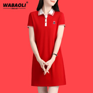 WABAOLI 運(yùn)動休閑短袖polo領(lǐng)連衣裙女短款2024夏季新款修身顯瘦t恤裙子潮 紅色 A字 M (建議95斤以下)