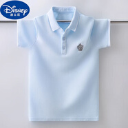 迪士尼（Disney）3-15歲穿的男童t恤夏裝女polo衫棉翻領短袖中大兒童小學生校服 淺藍 140 cm