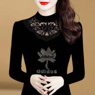 笙冉（SHENGRAN）春秋冬時(shí)尚保暖蕾絲網(wǎng)紗打底衫女裝洋氣長(cháng)袖大休閑上衣T恤碼 223%23【葉子】春秋款 XL 105-115斤