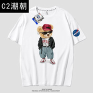 C2潮朝nasa聯(lián)名小熊t恤男男士短袖夏季潮牌半袖t體恤純棉情侶裝 墨鏡熊-白色 S