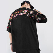 天龍致尊（Denon supreme）短袖t恤男女潮牌夏季國潮中華龍刺繡體恤純棉寬松中國風(fēng)情侶T恤衫 619梅花黑色 3XL(建議180-190斤)