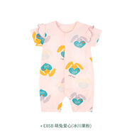 衣拉拉（elala）夏款0-1歲女童短袖開衫連體衣薄款嬰兒純棉爬服小寶寶哈衣全棉 萌兔愛心(閉)(冰川果粉) 66碼/建議身高60cm