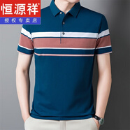 恒源祥高端品牌高級感純棉短袖t恤男士夏季翻領(lǐng)條紋中年polo體恤衫2 磚蘭 3XL (185)