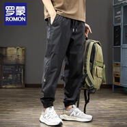 羅蒙加絨加厚休閑褲男秋冬季新款寬松大碼束腳哈倫褲潮牌工裝運動(dòng)長(cháng)褲 9510黑色 XL