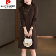 皮爾卡丹（pierre cardin）2024新款半高領(lǐng)加絨加厚中長(cháng)款連衣裙女秋冬時(shí)尚針織衫打底毛衣裙 咖色 XL