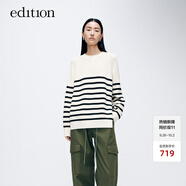 edition毛衣女春新款經(jīng)典黑白條紋含羊毛側(cè)開衩慵懶風毛衣 黑白條色 L 170