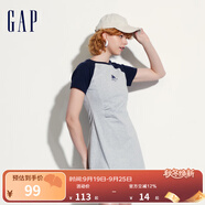 Gap女裝夏季印花褶裥收腰撞色插肩短袖連衣裙短裙510293 灰色 M (165/84A)亞洲尺碼