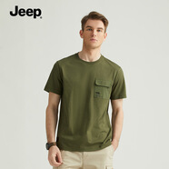 JEEP SPIRIT吉普 2025春夏新款男士時(shí)尚胸袋設計戶(hù)外運動(dòng)寬松透氣 軍綠色 L