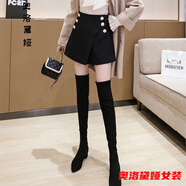 【新品女裝】秋冬短褲女顯瘦休閑顯瘦時尚短褲女外毛呢短褲女秋冬季新款韓版時尚裙褲外穿高腰a字顯瘦超火褲 黑色 3碼建議120-140斤