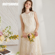 ROEYSHOUSE羅衣度假風(fēng)重工定制立體盤(pán)帶連衣裙24夏季新款氣質(zhì)杏色裙子10098 杏色 M