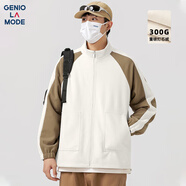 GENIOLAMODE夾克男士春秋潮流時(shí)尚休閑百搭開衫撞色燈芯絨外套男裝 米白 L