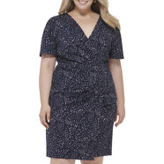 唐可娜兒（DKNY） V領(lǐng)修身喇叭裙 職場(chǎng)通勤連衣裙 純色針織彈力 膝長(cháng)春季女裝 海軍藍/粉色 20 加大