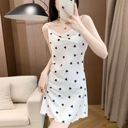 雅鹿性感睡衣女火辣夏季冰絲清新印花吊帶睡裙短裙包臀裙網(wǎng)紅風(fēng)可外穿 杏色【愛(ài)心】 M (160)