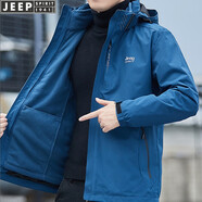 JEEP SPIRIT吉普夾克男連帽外套秋冬新款三合一可拆卸兩件套加厚保暖防風(fēng)外套 牛仔藍 XL (建議130-145斤)