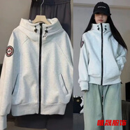 予瑾美式復(fù)古小眾徽章連帽休閑外套女春季新款開衫情侶學(xué)生夾克潮 灰色【春秋款】 M 85-105斤