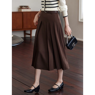 熙世界假兩件法式針織衫女2025秋款長(cháng)袖復古條紋套頭毛衣上衣 咖色-半身裙 L