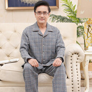 希芙詩(shī)中老年睡衣男士秋冬款夾層加厚純棉長(cháng)袖爸爸家居服夾棉套裝可外穿 86005 L 建議(100-135斤)