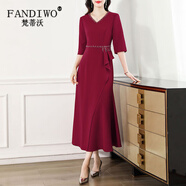 梵蒂沃（FANDIWO）婚宴禮服喜婆婆2025新款春秋修身時(shí)尚氣質(zhì)高端媽媽魚尾連衣裙 酒紅 M （105斤以內(nèi)）