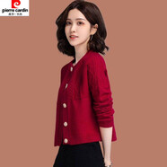 皮爾卡丹小香風(fēng)針織開衫女春秋新款高紐扣配子常規(guī)款小個子毛衣外套上衣 紅色 2XL 建議130-140斤