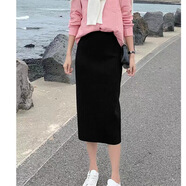 熊司令黑色半身裙新款春秋冬裝韓版毛線(xiàn)裙子包臀一步裙女開(kāi)叉針織裙女 140斤)