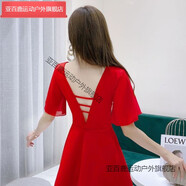 亞百鹿低胸露背連衣裙2021新款夏性感夜店女裝時(shí)尚秋冬顯瘦夜場(chǎng)工作服潮 紅色飛飛袖 89997 S