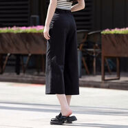 何生靚闊腿褲女2024夏季薄款新款七分褲小個(gè)子直筒時(shí)尚透氣休閑褲 黑色 M 90-100斤