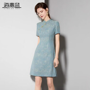 海青藍(lán)（CYANINE SEA）新中式立領(lǐng)盤扣改良旗袍裙子2024夏季新款蝴蝶提花連衣裙女設(shè)計感 藍(lán)色 L