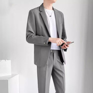 凡迪時(shí)尚（FANDISS）西裝男墜感休閑西服套裝男韓版痞帥輕熟小西裝外套裝西裝小西服 灰色【二件套】西裝+西褲 XL（140-160斤左右）