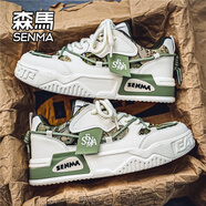 森馬（Senma）男鞋2025新款夏季百搭小眾原創(chuàng)厚底增高學(xué)生休閑板鞋男士運(yùn)動(dòng)潮鞋 米綠 44