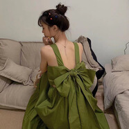 Radinka2025夏新款吊帶雪紡連衣裙女格子收腰顯瘦長款裙子YDK 甜美露背牛油果綠 S