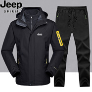 JEEP SPIRIT夾克男外套沖鋒衣褲套裝男秋冬季保暖加厚兩件套三合一登山服 SBQ-黑色552三合一+黑色8639男 2XL