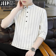 JEEP SPIRIT吉普純棉七分袖t恤男士夏季薄款中國(guó)風(fēng)男裝立領(lǐng)半袖衣服全棉 8899白色 M105斤以內(nèi)