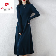 皮爾卡丹冬季連衣裙女含羊·絨針織衫秋寬松長(cháng)款過(guò)膝純色加厚針織打底毛衣 孔雀藍 XL 【建議120-130斤】