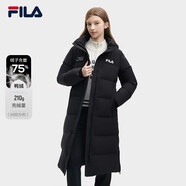 FILA 斐護科技|斐樂(lè )女裝長(cháng)款羽絨服冬季休閑簡(jiǎn)約連帽保暖羽絨外套 正黑色-BK 170/88A/L