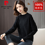 皮爾卡丹（pierre cardin）無(wú)縫一體100純羊毛衫女加大碼亮片毛衣200斤洋氣遮肚子打底衫秋冬 黑色 M (90-105斤)