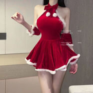 奈久留美新款主播演出服DJ新年衣服圣誕節(jié)連衣裙女sm純欲風(fēng)小心機(jī)居家服 圣誕連衣裙+手袖 均碼【建議80-110斤】