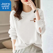 真維斯（JEANSWEST）圓領(lǐng)衛衣女春秋2025新款女裝無(wú)帽長(cháng)袖美式潮牌上衣女士高級感外套 白色-黑桃皇后_左袖下 S