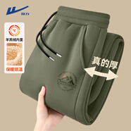 回力男士束腳褲冬季山系重磅加厚大碼運動(dòng)褲加絨羊羔絨保暖休閑褲子男 灰綠(h回出山影褲標) 2XL /185(體重160-180斤)