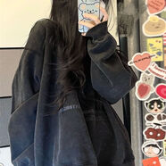 小熊衛衣連帽撞色寬松bf慵懶風(fēng)胖mm大碼女裝春秋-斤薄外套 灰色 XL  建議110-140斤