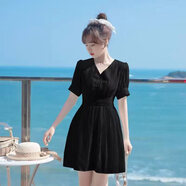 妃莉杋（FeiLiFan）法式新款連衣裙女裝2025夏季小個(gè)子氣質(zhì)顯瘦短款雪紡裙子女夏天 黑色 L （建議108-120斤）