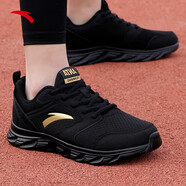 安踏加絨運動(dòng)鞋男鞋棉鞋男士冬季保暖皮面防潑水軟底輕便休閑跑步鞋子 【皮網(wǎng)拼接】黑/金-10 40.5