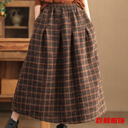 tromlfz復(fù)古加厚半身裙秋冬女格紋A字裙顯瘦呢子中長款格子女裙新年戰(zhàn)袍 咖色-冬季半身裙秋冬 XXS-冬季半身裙秋冬
