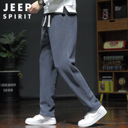 JEEP SPIRIT吉普休閑褲男春季韓版褲子男士直筒保暖加厚加絨褲男 灰色 M 