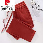 皮爾卡丹（pierre cardin）全棉淺灰色直筒運動褲女2025新款春季休閑褲女衛(wèi)褲純棉春秋女長褲 磚紅色 L