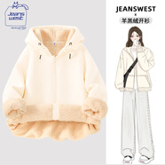 JEANSWEST CLUB真維斯外套女羊羔絨連帽衛(wèi)衣加絨加厚保暖開(kāi)衫2024冬季棉服上衣