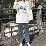 tzbt秋季韓版無(wú)帽衛衣慵懶風(fēng)寬松個(gè)性街頭上衣失蹤基礎款外套女 白圓領(lǐng)衛衣 嘻哈 L 110-125斤