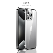奢甲【鈦鋼真機(jī)殼】適用蘋果15Promax手機(jī)殼金屬時(shí)尚防摔iPhone15 Pro保護(hù)殼炫酷磁吸 透明款【銀白】鈦鋼邊框 蘋果15Promax