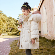 優(yōu)卡緹（YOUKATI）女童羽絨服兒童中長款2025新款洋氣韓版女大童反季童裝冬季外套 米白色 160