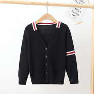 香果兔童裝校服春秋毛衣開衫外套學(xué)院風(fēng)純棉女童毛衣針織中小學(xué)生班服 藏藍(lán)色 160cm